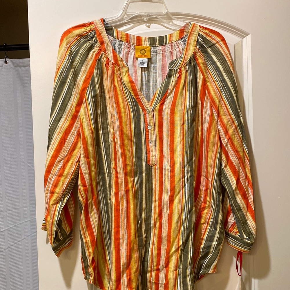 Ruby Rd. Striped peasant top NWT